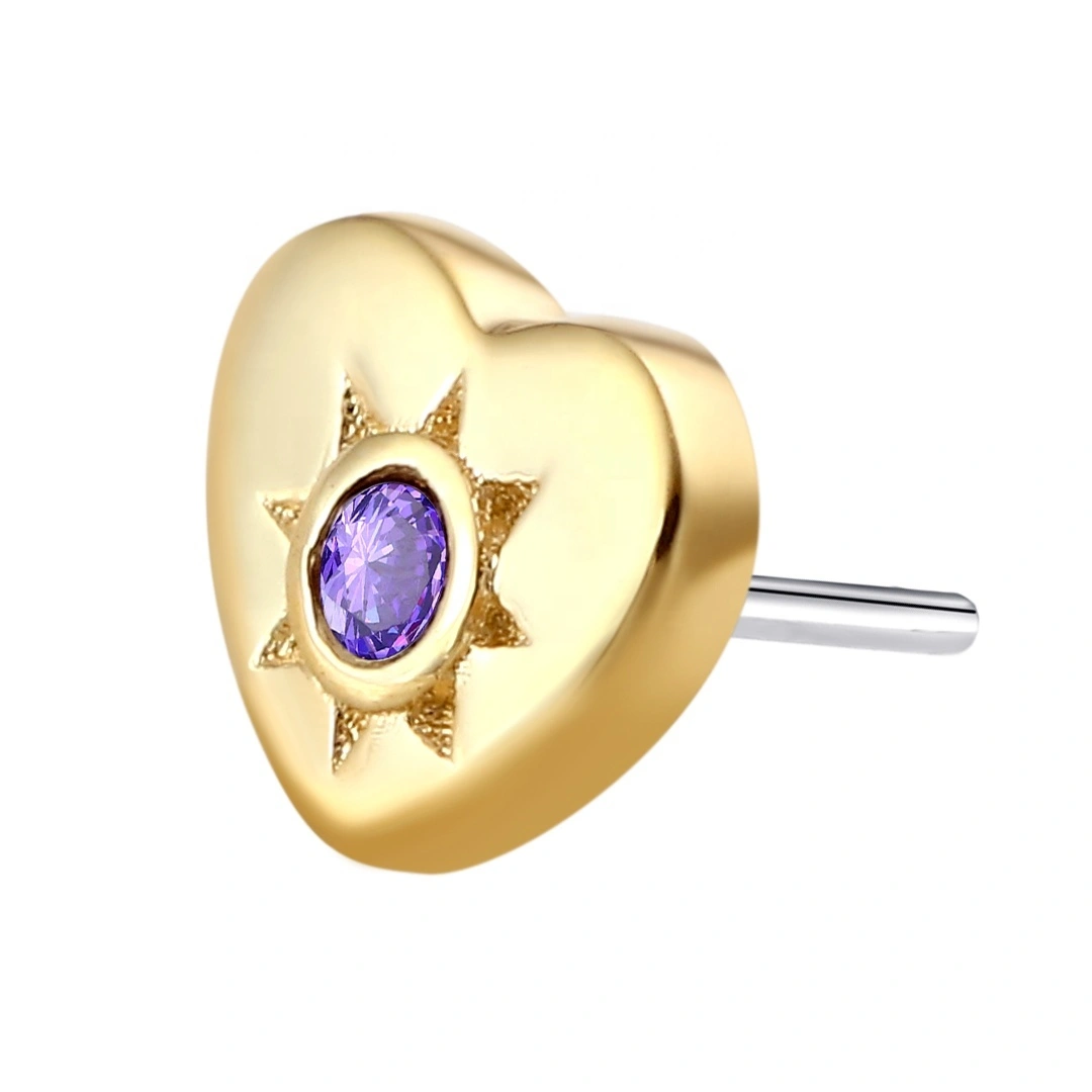 Eternal Metal 14k Solid Gold Threadless Ends With Heart Shaped Piercing Jewelry 1