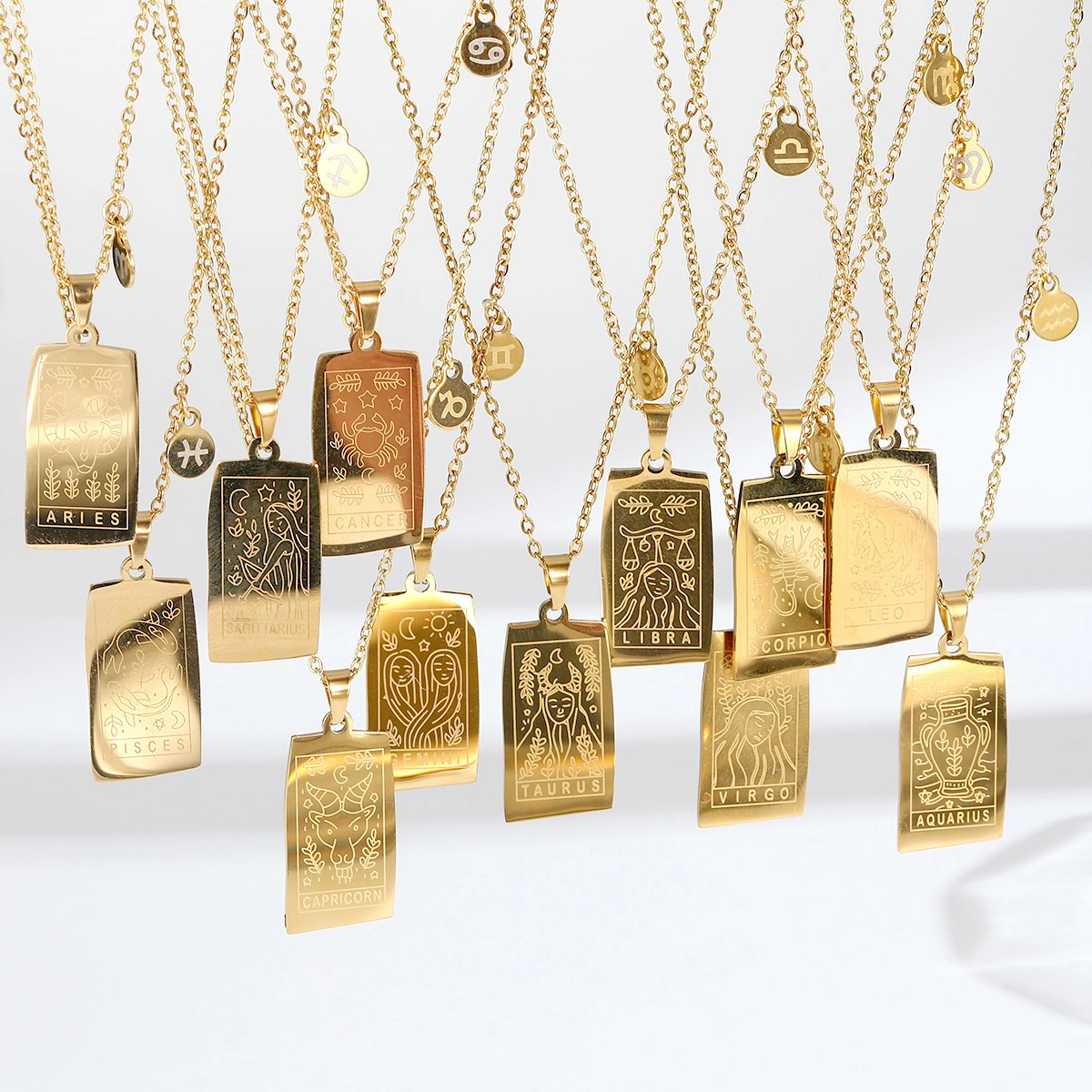 Jewelry 18k Pvd Gold Double Side 12 Zodiac Pendant Necklace Stainless Steel Horoscope Necklace Jewelry 1