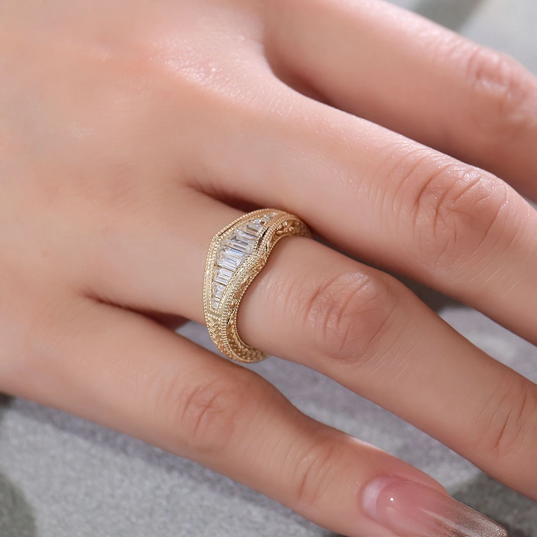 10k Yellow Gold Def Trapezoid Moissanite Diamond Ring Vintage Style Fine Jewelry Engagement Ring Fine Jewelry 1
