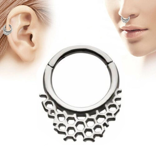 Eternal Metal Astm F136 Titanium Honeycomb Nose Piercing Hinged Segment Rings 1