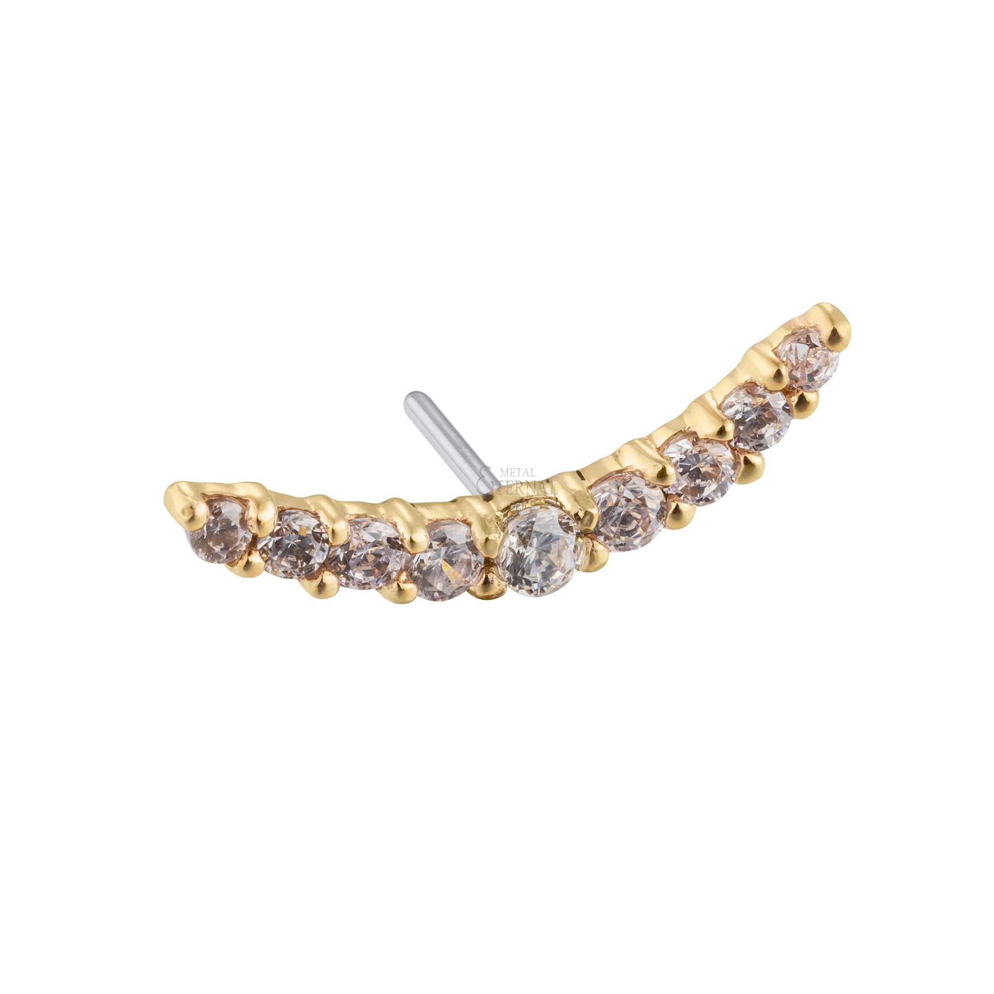 Eternal Metal 14k Gold Threadless Push In 7 Cz Paved Curved Line Top End Piercing Jewelry 1
