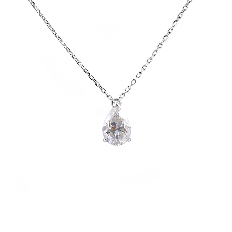 Provence Gem AU750 Or blanc Def Couleur de poire Forme de poire 7x10 mm en larmes Moisanite Solitaire Collier pour les dames 1