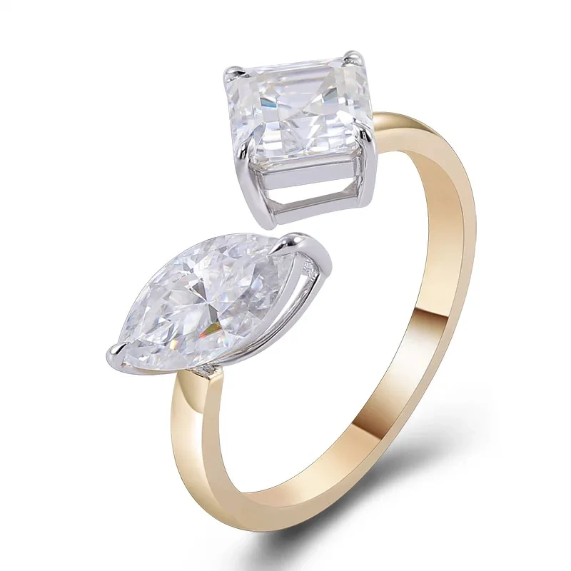 Anillo de compromiso de lujo con corte marquesa de moissanita Asscher personalizado al por mayor en oro amarillo de 10 quilates para mujer. 1