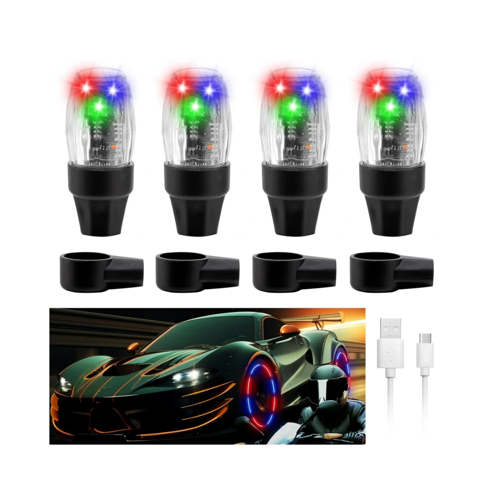 أضواء صمام الإطارات LED القابلة لإعادة الشحن المقاومة للماء - 4 قطع 1