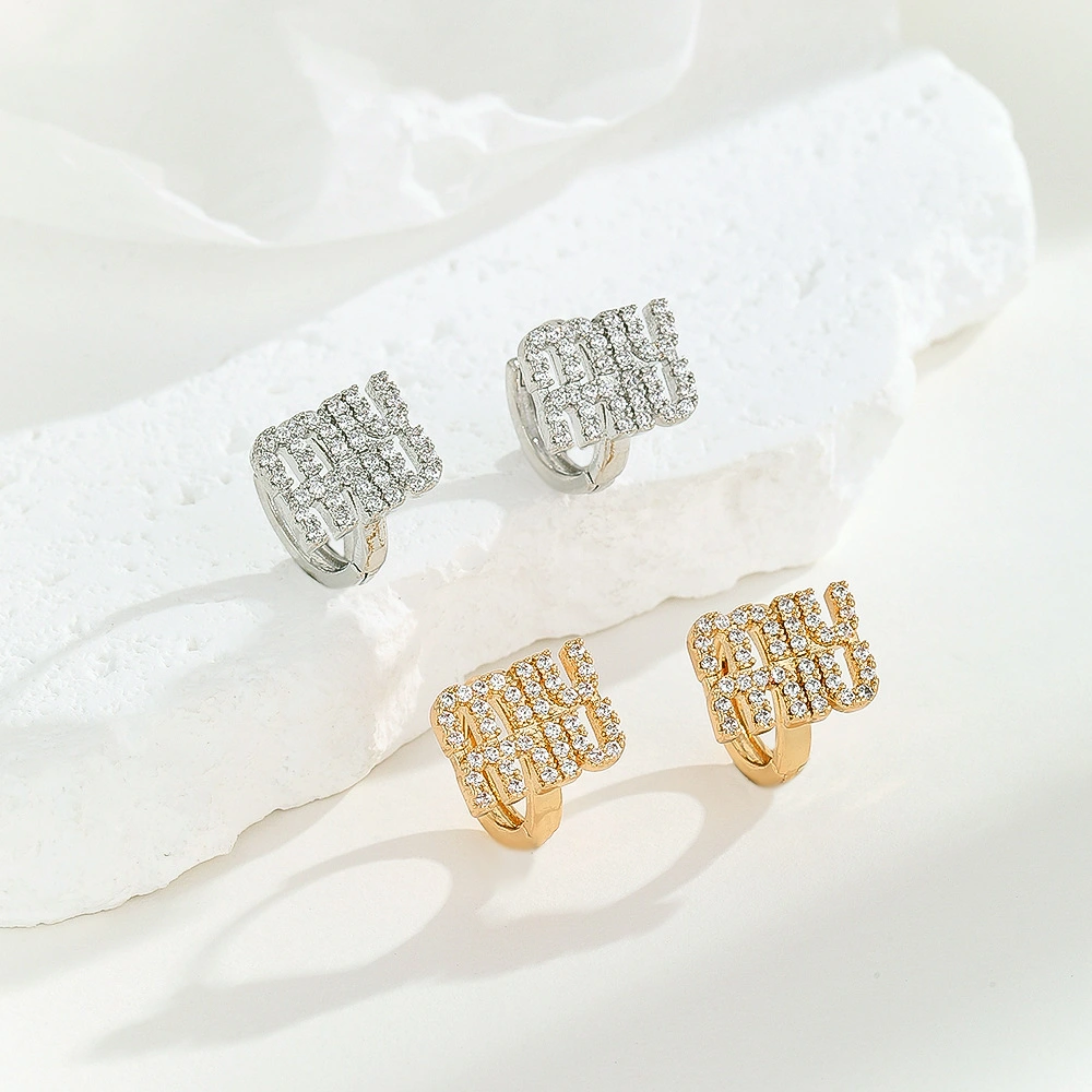 Wholesale New Metal Earrings Exaggerated Large Letter Earrings Hot Selling Zircon Earrings For Women 1