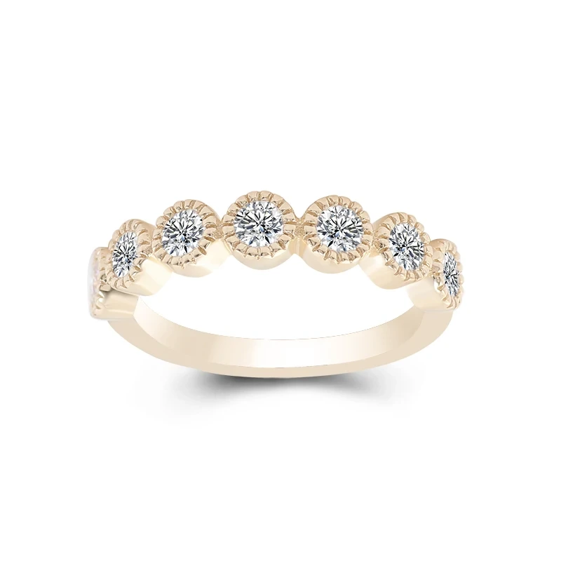 Milgrain Moissanite Band Half Eternity Wedding Band Bezel Set Accent Moissanite Ring 10k Yellow Gold Stack Wedding Band 1