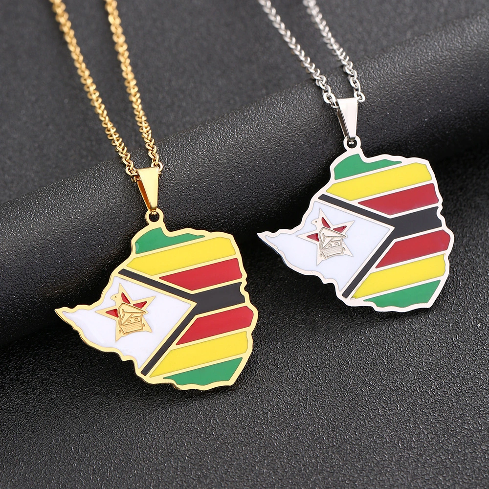 Hot Selling Stainless Steel Zimbabwe Map Necklace For Men And Women Geometric Titanium Steel Couple Necklace 1