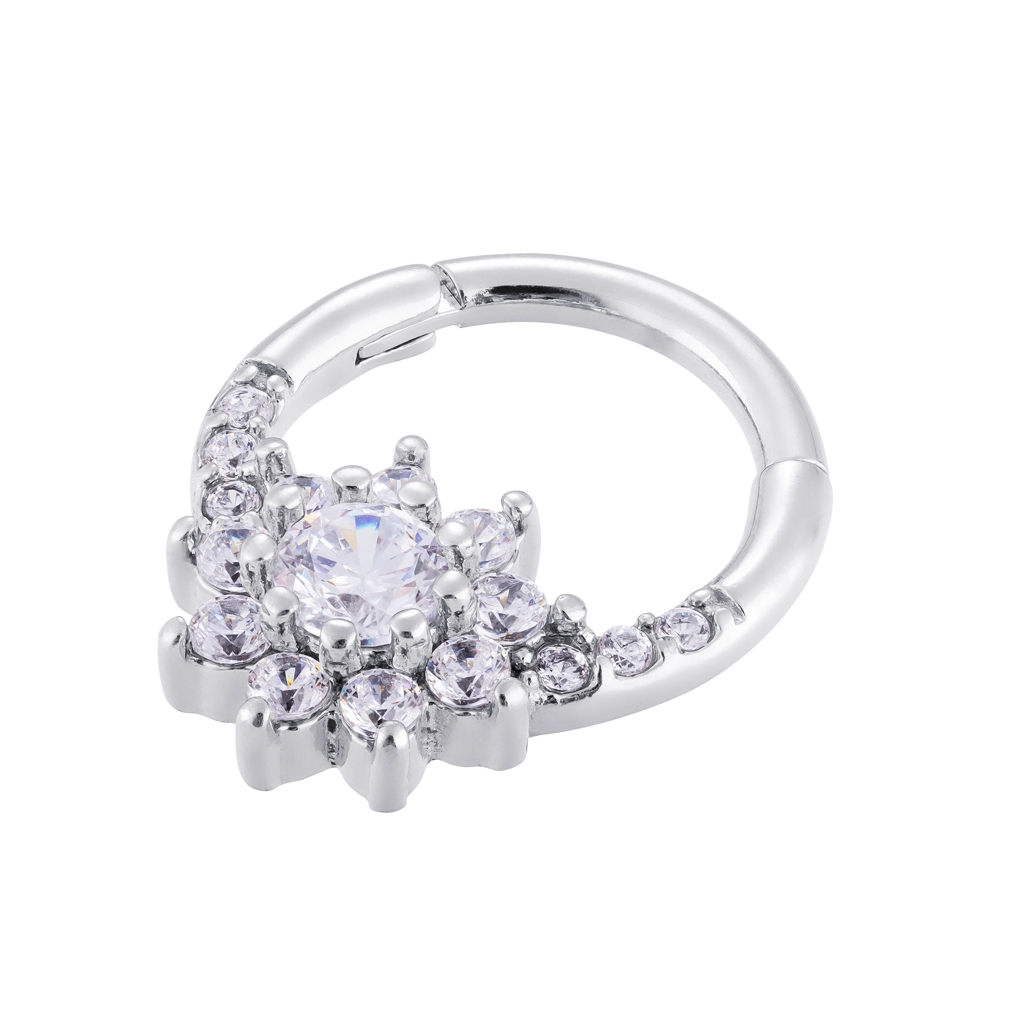 Eternal Metal Astm F136 Titanium Cluster Cubic Zircon Segment Ring Piercing Jewelry 1
