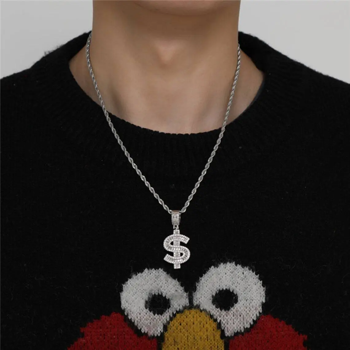 Signe du dollar Baguette Diamond Pendant Hip Hop Collier Collier Dollar Collier 1