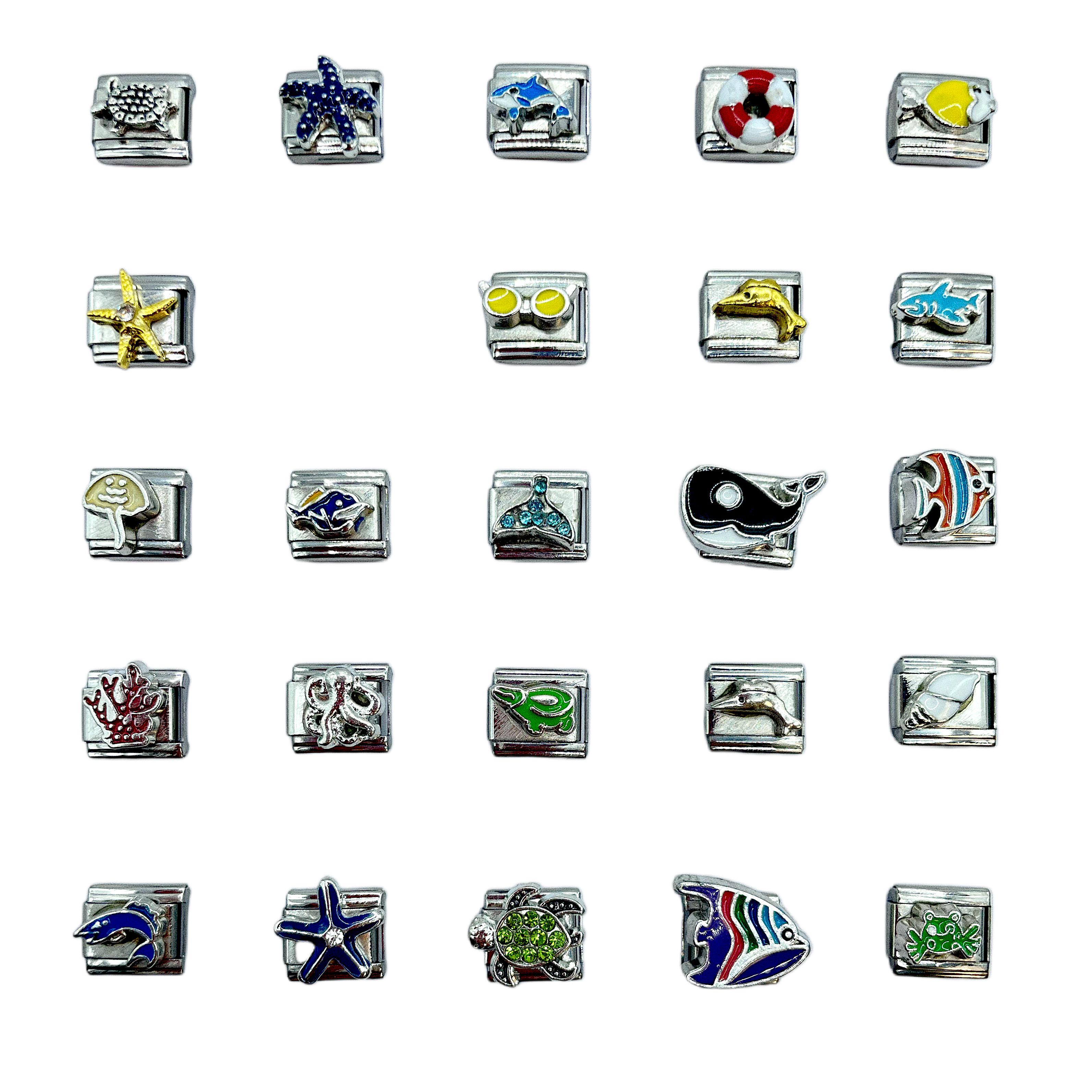 2024 Diy Personalized Shining Classic Starfish Whale And Goldfish 304 Stainless Steel Italian Charm Bracelet 9mm * 10mm Module 1