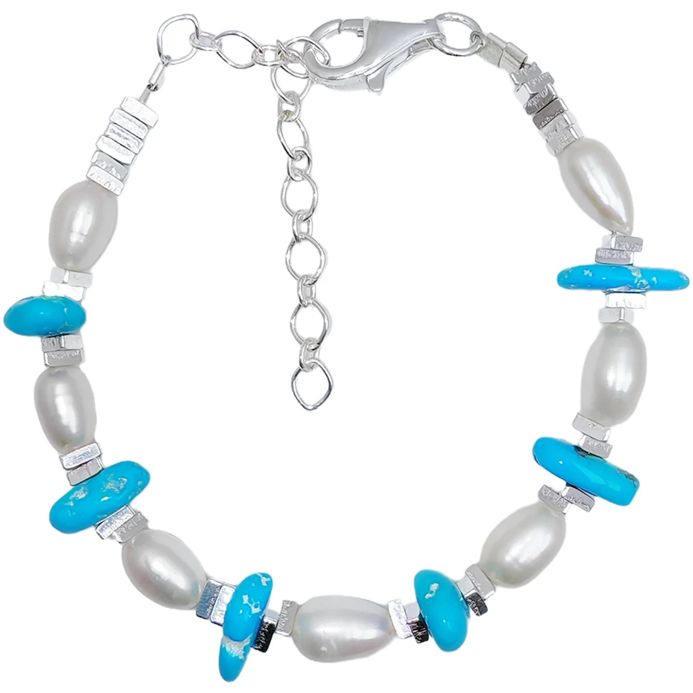 Natural Turquoise Natural Pearl Bracelet Jewelry Holiday Gift S925 Silver Women's Jewelry Best Selling Handmade Goddess Jewelry 1
