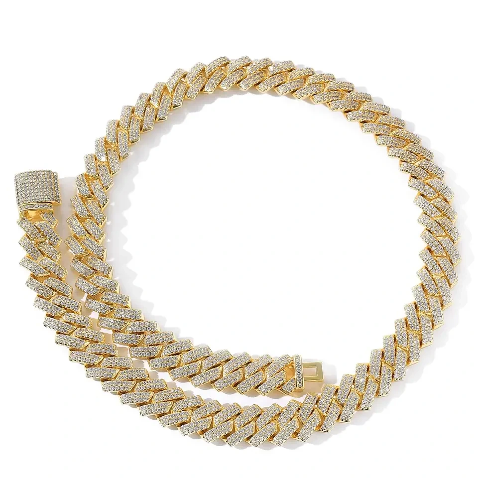 Iced Out Hip Hop Jewelry 925 Silver Moissanite Cuban Link Chain Hip Hop Necklace Men Iced Out Moissanite Cuban 1