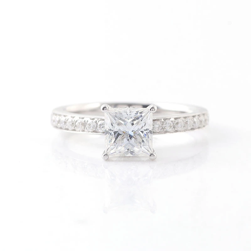 Hot Sale Women Wedding Ring Excellent Cutting Princess Cut Lab Grown Diamond 18k White Gold Engagement Ring 1