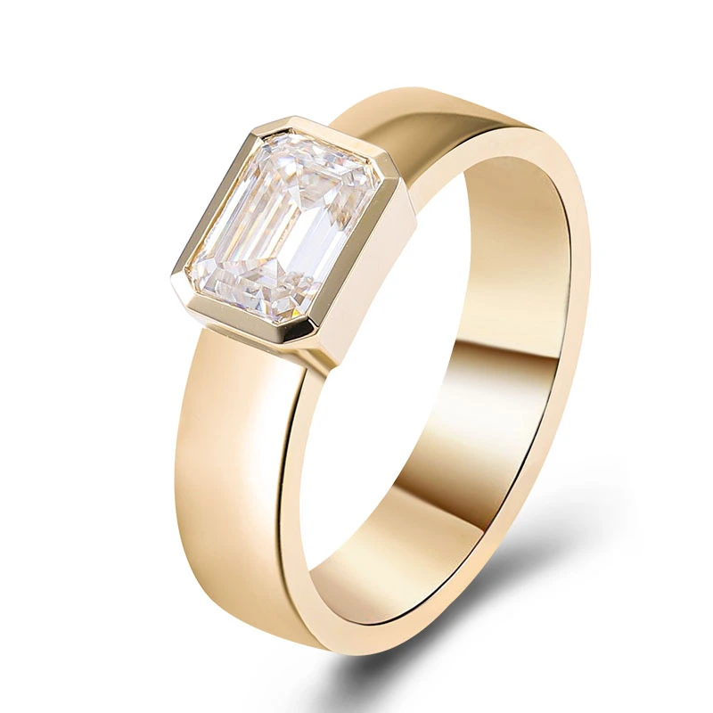 Bague de fiançailles pour homme en or jaune 14 carats, pierre centrale, taille émeraude, moissanite, échantillon, 3 carats 1