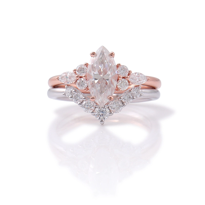 VVS Marquise Diamond Stack Gold Anneau 14K Gold Gold Moisanite Marine Set Set Set Setting Diamond Ring Ensemble 1