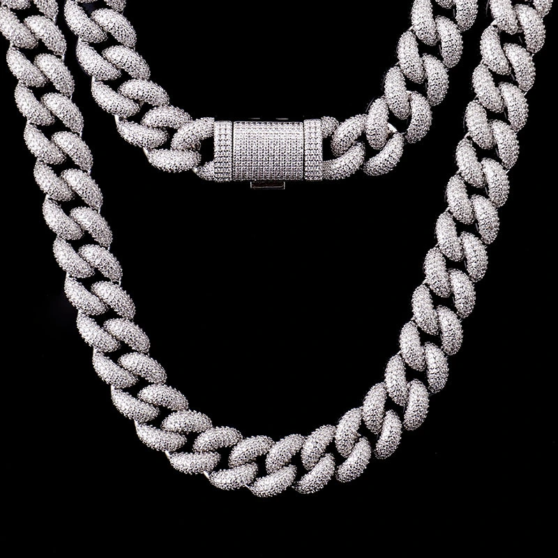 S925 Sterling Silver High Quality Full Iced Out Moissanite Cuban Chain Necklace Hip Hop Cuban Link Chain 1