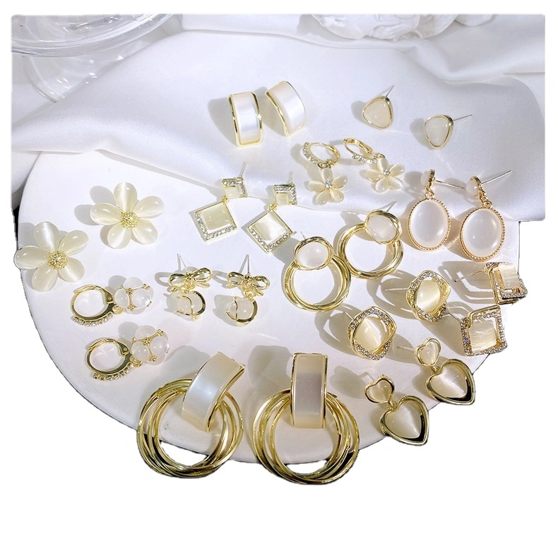 Wholesale Fashion High-end Cat's Eye Stone Earrings Light Luxury Temperament Geometric Women's Earrings Jewelry 1