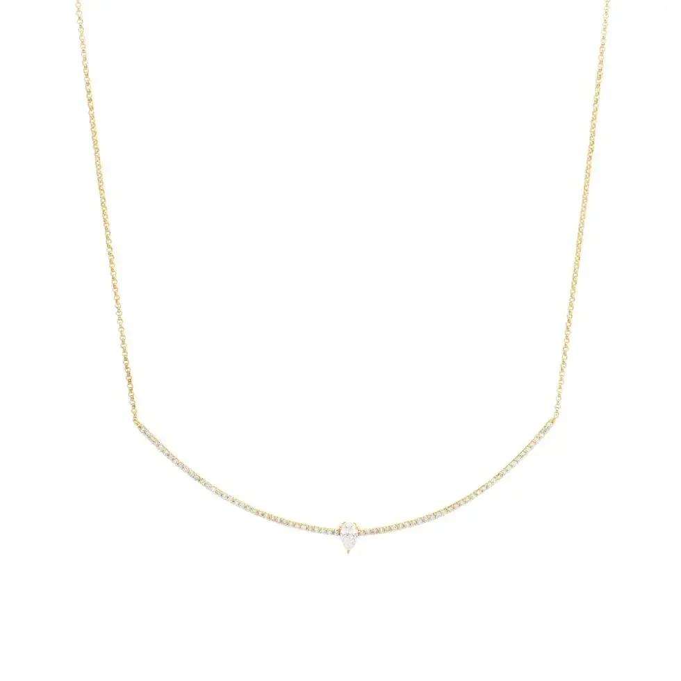 Oro amarillo 10k Barra curva de diamante real + collar solitario de pera de diamante D COLECTO DE REGISTRO DE MUJERES DE MUJERES 1