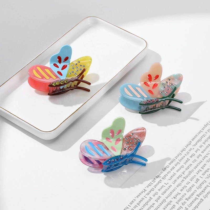 Dowell Yingjoy New Design Eco-friendly Butterfly Hair Claw Cartoon Style 5cm Pc Acetate Decorative Rhinestone Girls Party Sweet 1