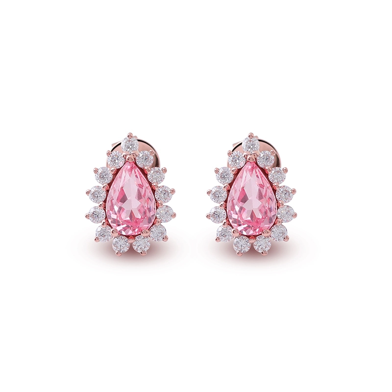 Trendy Stud Earrings Pear Cut Pink Diamond Ear Studs Daily Wear Gift 14k Rose Gold Lab Sapphire Diamond Earrings 1