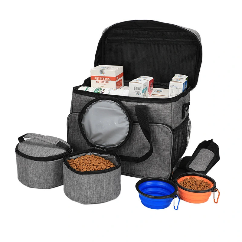 Sac de voyage pour chien en gros, ensemble de voyage pour week-end pour animaux de compagnie pour chien et chat, organisateur fourre-tout approuvé par les compagnies aériennes avec poches multifonctions, 2 conteneurs de stockage de nourriture, 2 bols pliables-xinchen 1