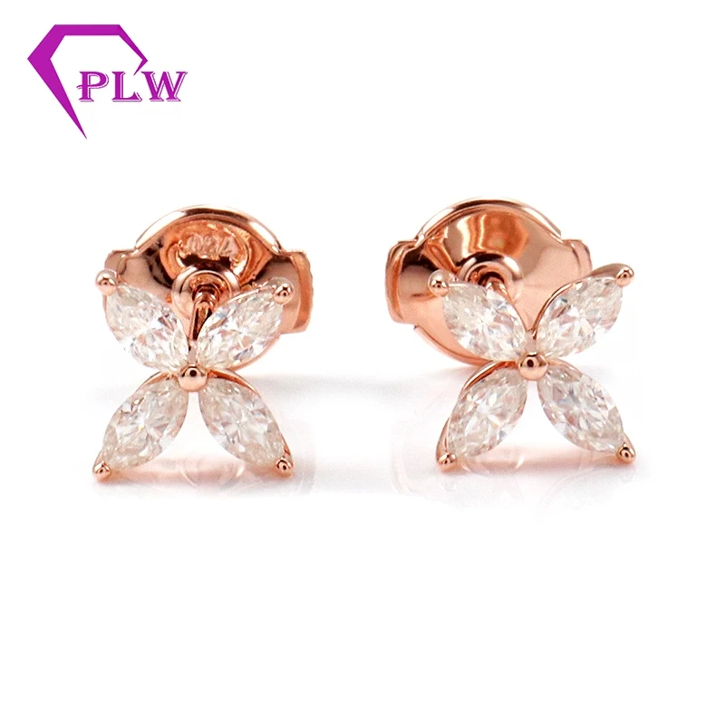 Pendientes de oro rosa auténtico de 18 quilates con diamantes y moissanita de 2 x 4 mm. Ideales para regalar a tu mujer. 1