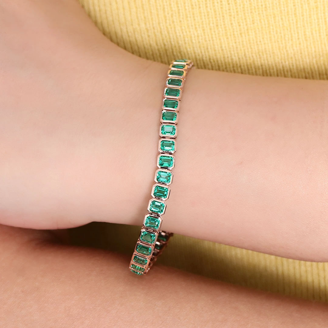 Fine Jewelry 14k Rose Gold Lab Emerald Tennis Bracelet Bezel Setting Fashion Party Women Tennis Bracelet Gift 1