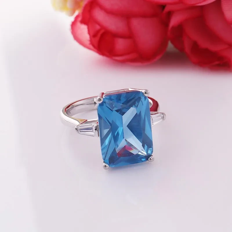 Big 10x14mm Center Aquamarine 3 Stone Ring In 10k 14k 18k Solid White Gold For Daily Wearing 1