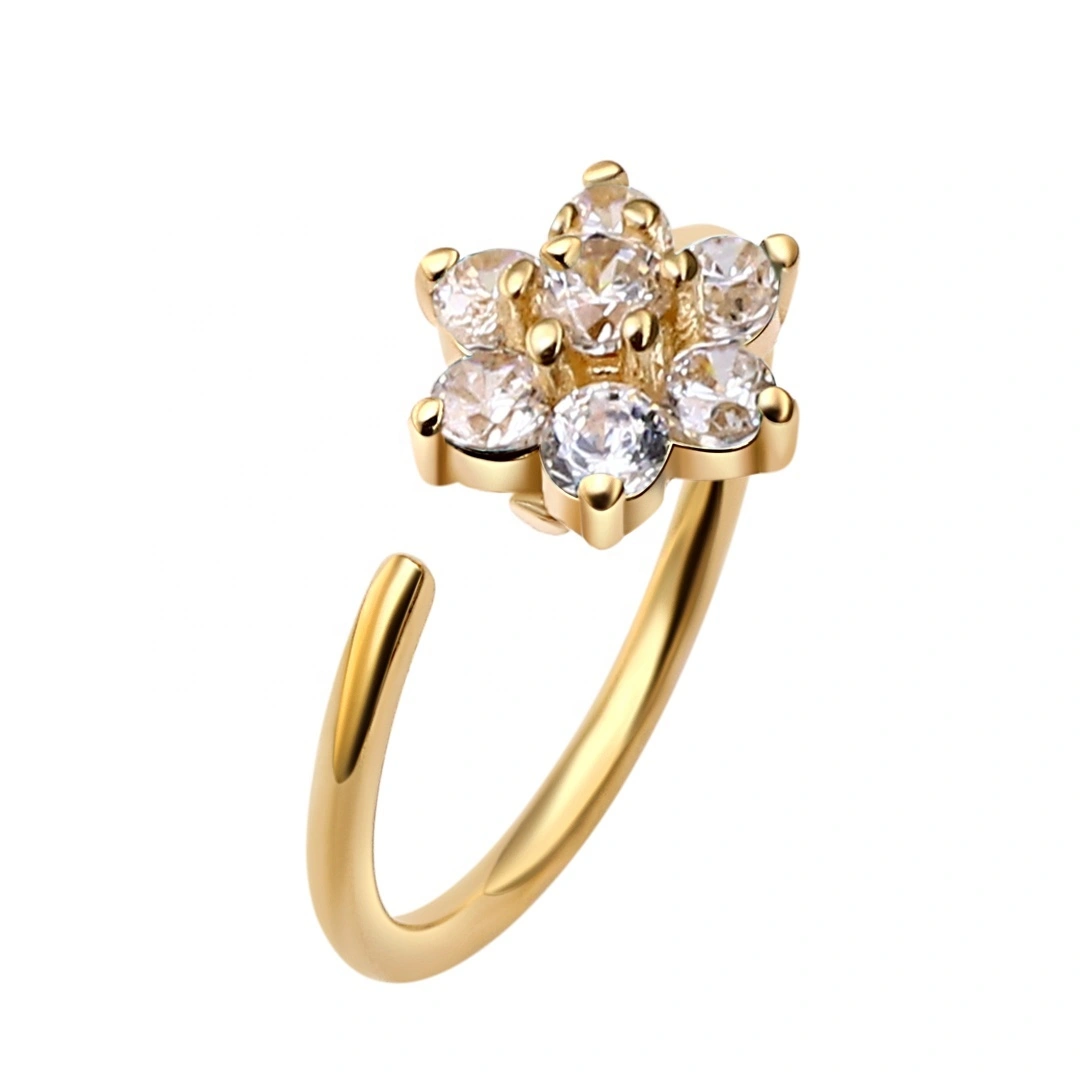 Eternal Metal 14k Solid Gold Seamless Ring With Flower Shape Nose Ring 1