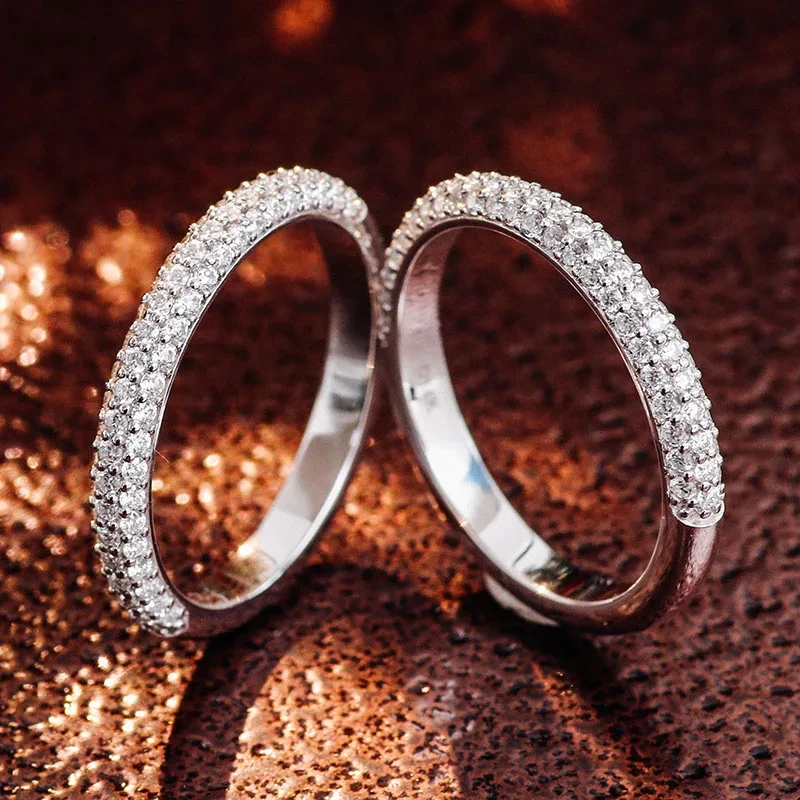 Fashion Semi Eternity Pave Moissanite Diamond Marid Mend Men Women 14K Bague de bijoux en or blanc 1