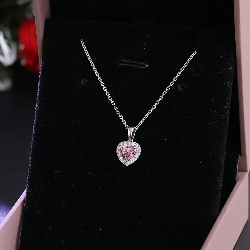 Collier avec pendentif en saphir rose en forme de cœur 18 carats, bijou personnalisé, fabriqué en laboratoire, pour femme 1