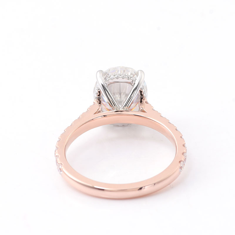 Verlobungsring aus 14 Karat Roségold <000000>Weißgold, zweifarbig, 2 Karat, ovaler Brillantschliff, synthetischer Moissanit-Diamant 10
