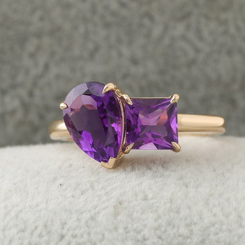 Gemstone Jewelry Two Tones Of Diamond Pear<000000>princess Cut Amethyst Engagement Ring In 14k Yellow 12