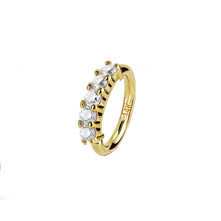 Eternal Metal 14k Solid Gold 20g 5 Gem Set Nose Ear Lip Piercing Hoop Ring Helix Rook Jewelry Body Piercing Jewelry 1