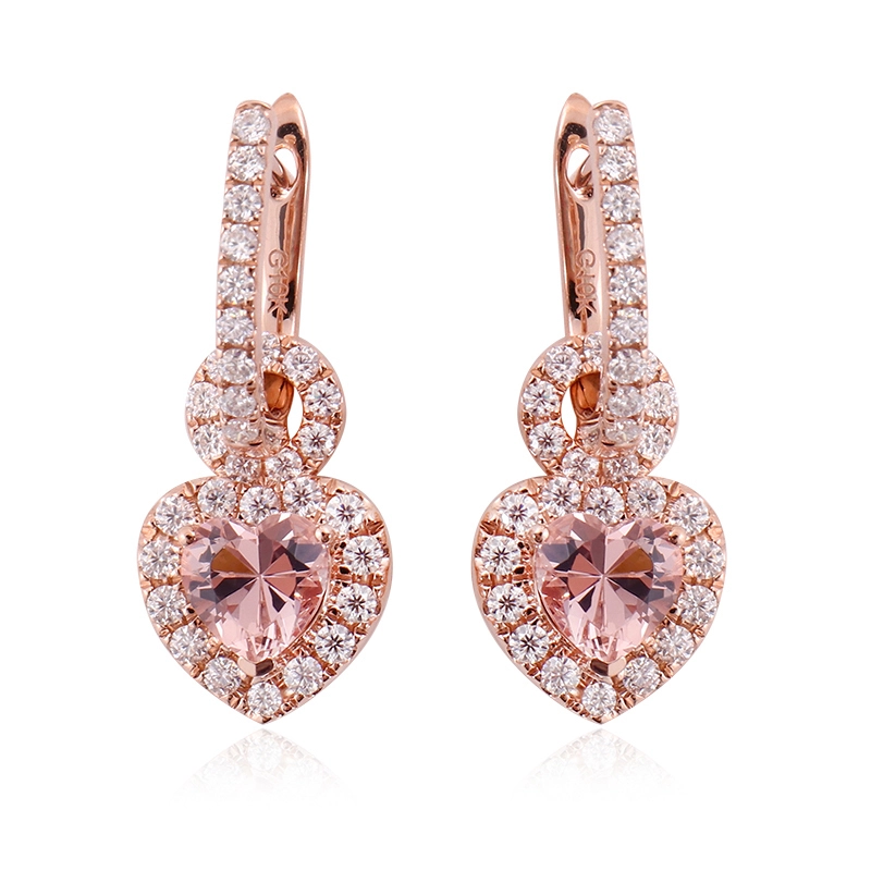 Boucles d'oreilles de goujon en or solides de coeur rose monissanite coupés solides 14k 1