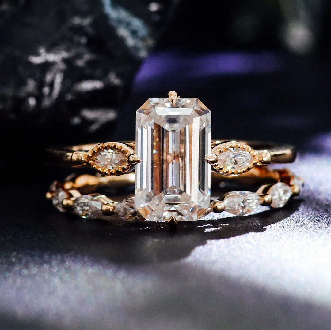14K 18k anneau en or jaune bijoux diamant femmes Moissanite Miain Stone Lab Grown Diamond Side Stone Anneau de mariage 1