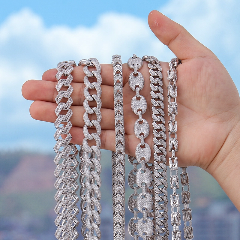 12mm Iced Miami Cuban Chain 18k White Gold Real Gold Cuban Bracelet Men Women Hip Hop Necklace Cuban Chain 1