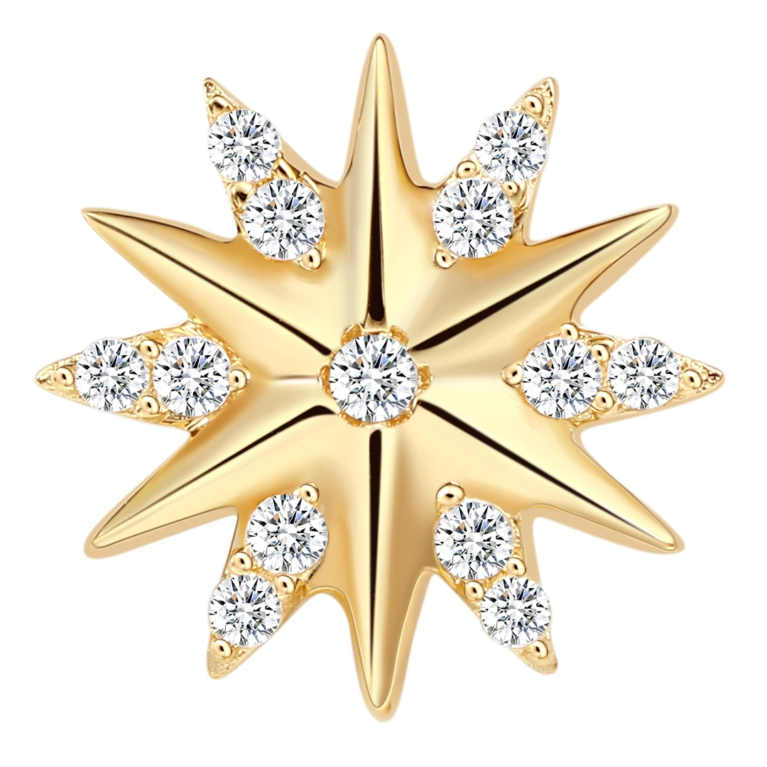 Eternal Metal 14k Solid Yellow Gold Cz Paved Snowflake-shap Nose&lip Piercing Belly&labret Jewelry Threadless Push In Ends Tops 1