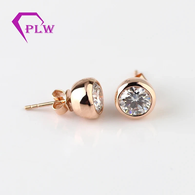 Colzel Réglage 6,5 mm 1carat def couleur ronde Moisanite 14k Rose Gold Stud Oreads pour jeunes femmes 1