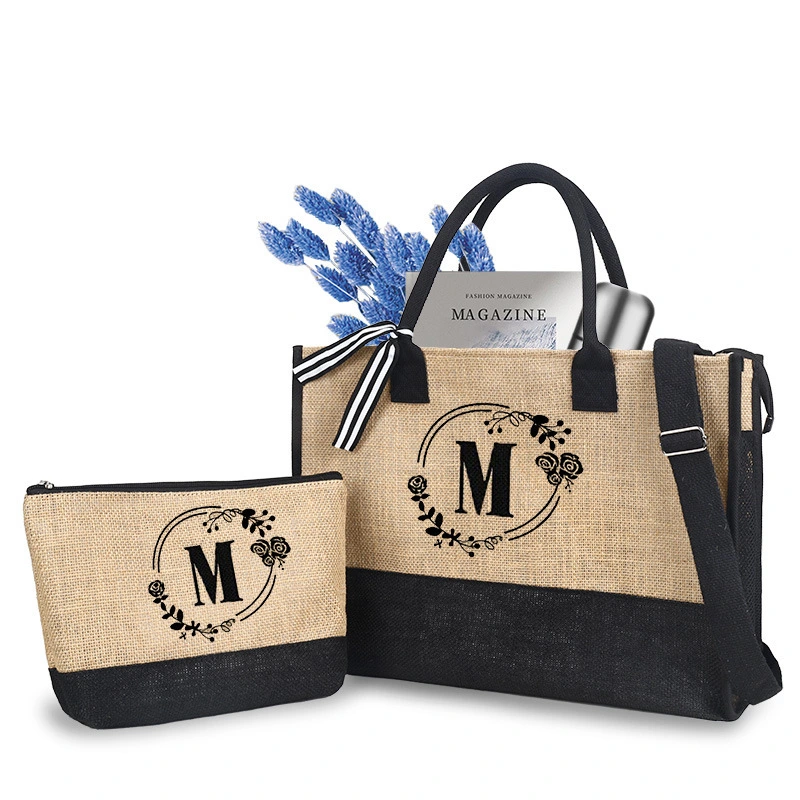 Large Capacity Jute Tote Crossbody Bag for Women - Custom Logo Options 1