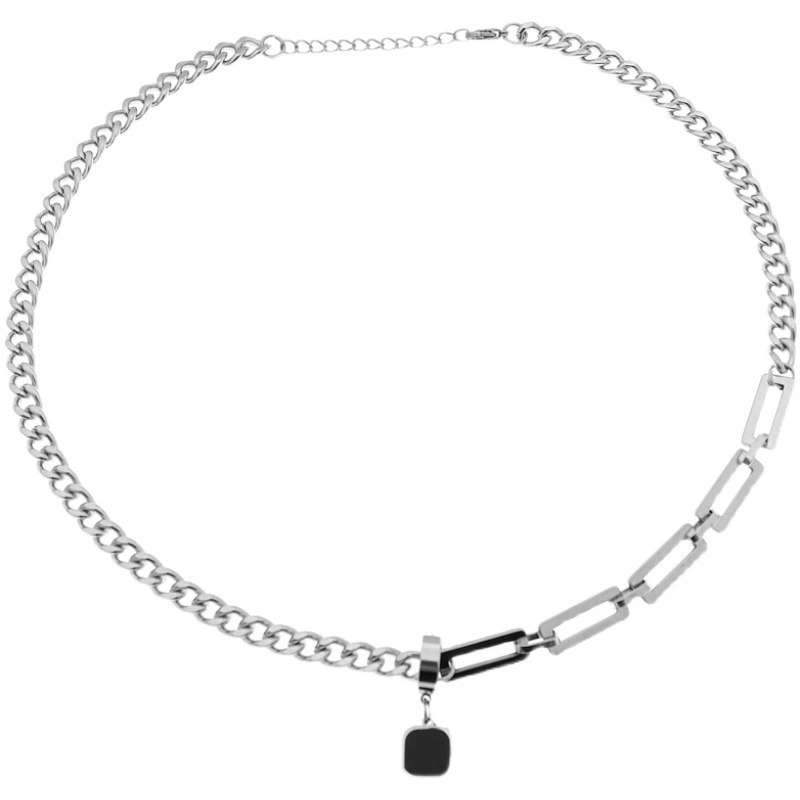 Hip-hop Fashion Simple Black Square Pendant Necklace For Men Punk Splicing Neck Chain Necklaces Jewelry 1