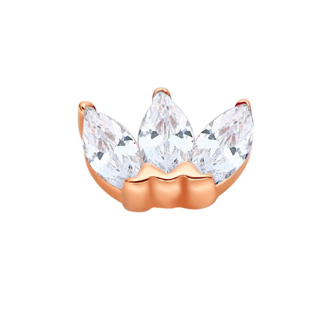 Eternal Metal 14k Solid Yellow Gold Rose Gold Cz Paved 3 Marquise Cut Nose<000000>labret Piercing Jewelry Threadless Push In Ends Tops 8