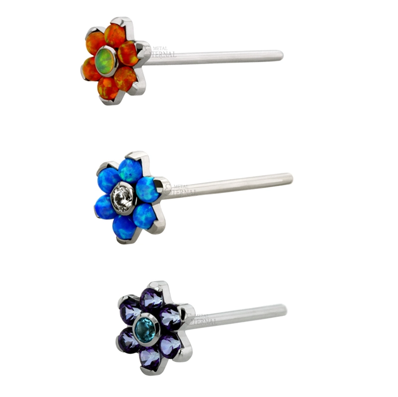 Eternal Mateal Implant Grade Titanium Threadless Push In Zircon Set Flower Tops,Ends Body Piercing Jewelry 1