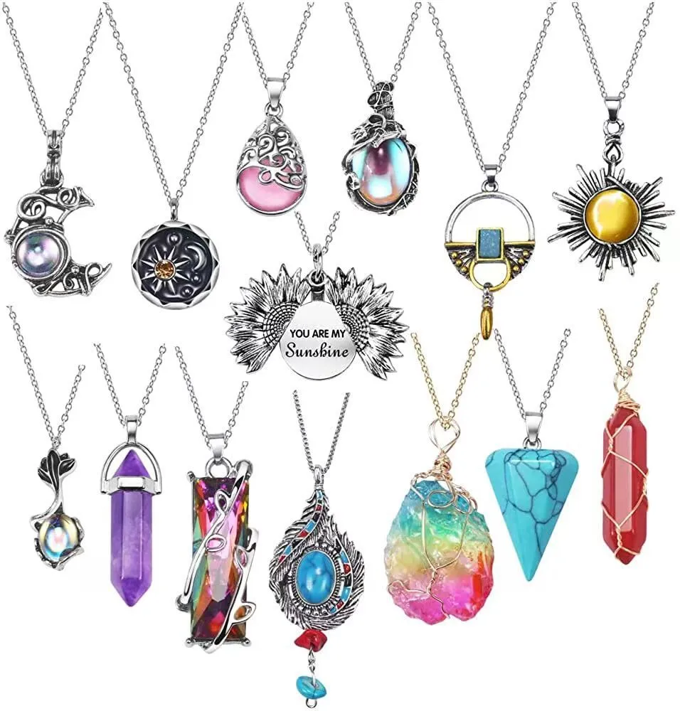 Vintage Crystal Pendant Necklaces Chakra Healing Carnelian Necklace Bohemian Retro Sunflower Necklace Sun And Moon Pendants 1