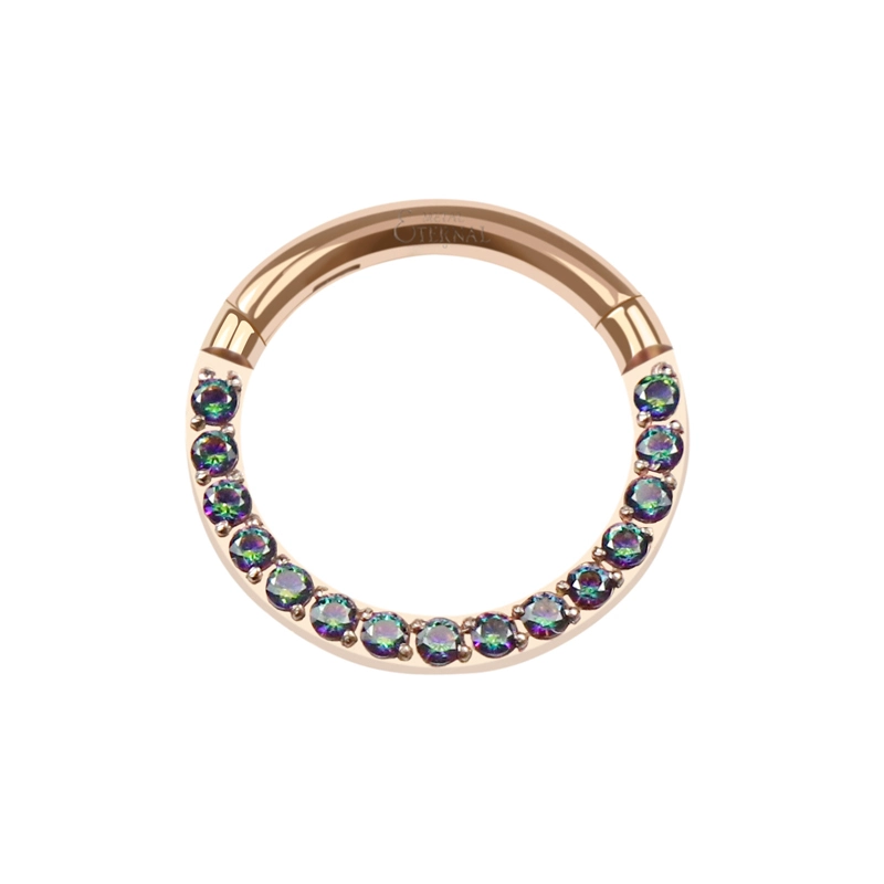Eternal Metal Astm F136 Titanium Pvd Rose Gold Plated Rainbow Cubic Zircon Cnc Setting Piercing Segment Ring Clicker 1