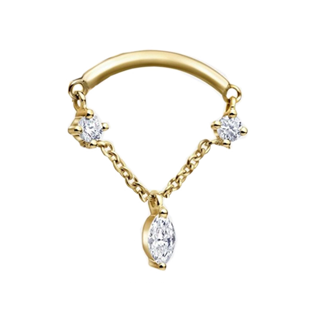 Eternal Metal 14k Solid Gold Threadless Push In Dangle Chain Tops 1