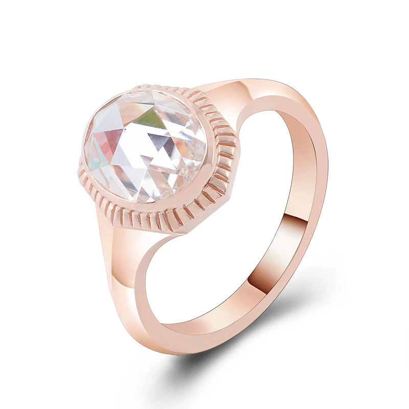 Anillo de compromiso de diamantes ovalado de color rosa de oro de 14K 1