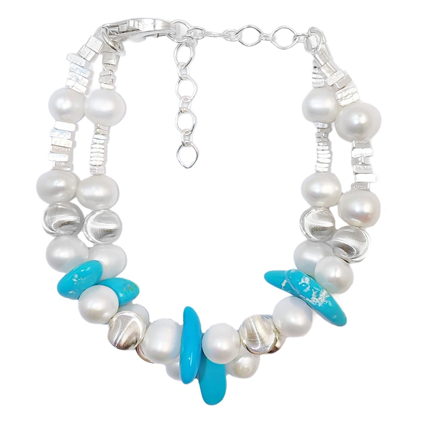 Gift Popular High Quality Double Pearl Bracelet Natural Turquoise Bracelet For Women S925 Silver Delicate 1
