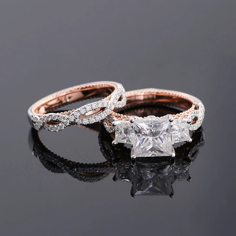 Anneau de bijoux de mode 10k Ring en or blanc ensemble grande taille 8 mm princesse coupé Moisanite Design à la mode 1
