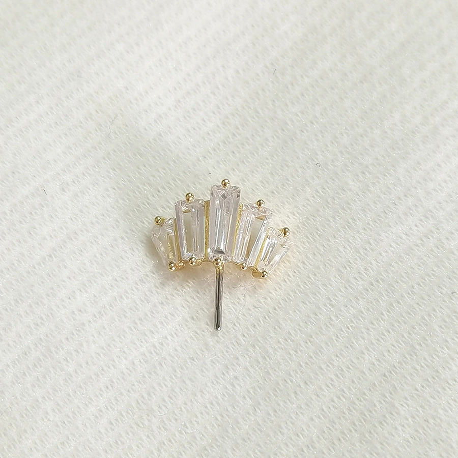 Eternal Metal 14k Solid Gold Baguette Zirconia Threadless Nipple End 1